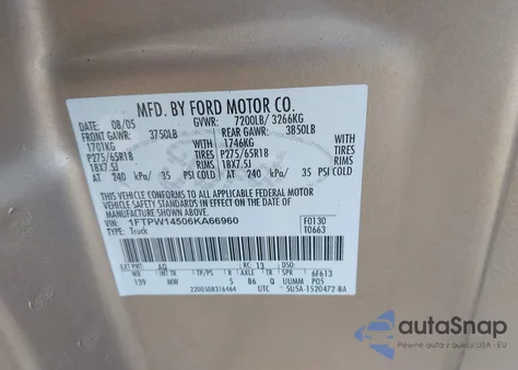 2006 Ford F-150 Fx4/Lariat/Xlt from USA, damaged, VIN 1FTPW14506KA66960